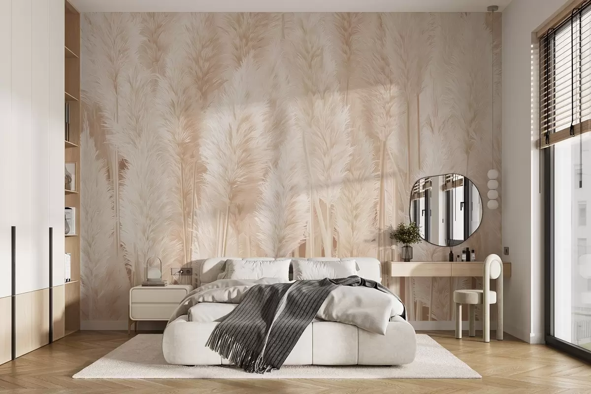 murales de pared Hierba de la Pampa en tonos beige w09126
