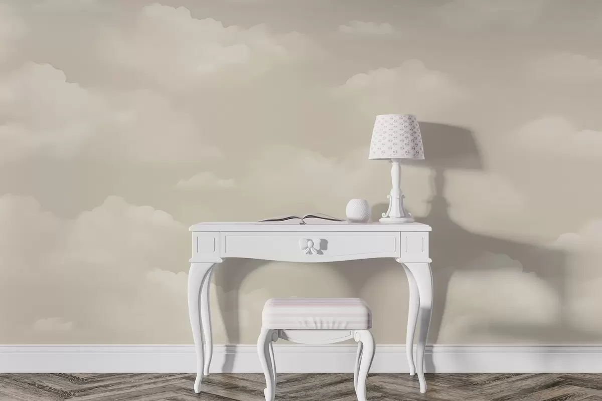 murales de pared Nubes cremosas sobre fondo beige claro w03994