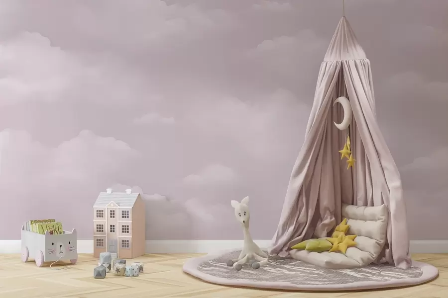 murales de pared Nubes rosas en delicados tonos pastel w03994v2