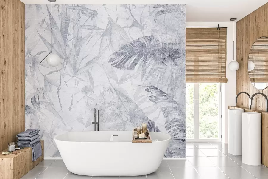 murales de pared Abstracción floral en estilo grunge con imitación de abrasión, tonos azules w03926v3