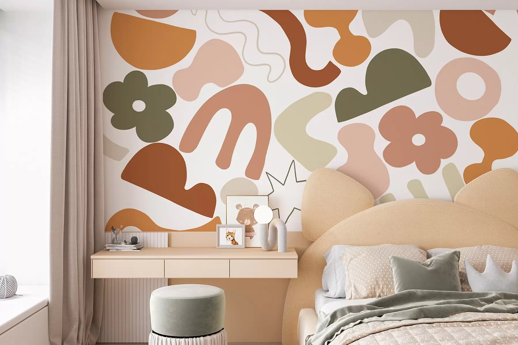 murales de pared Figuras geométricas, juveniles, abstracción, paleta de colores naturales w04067v1