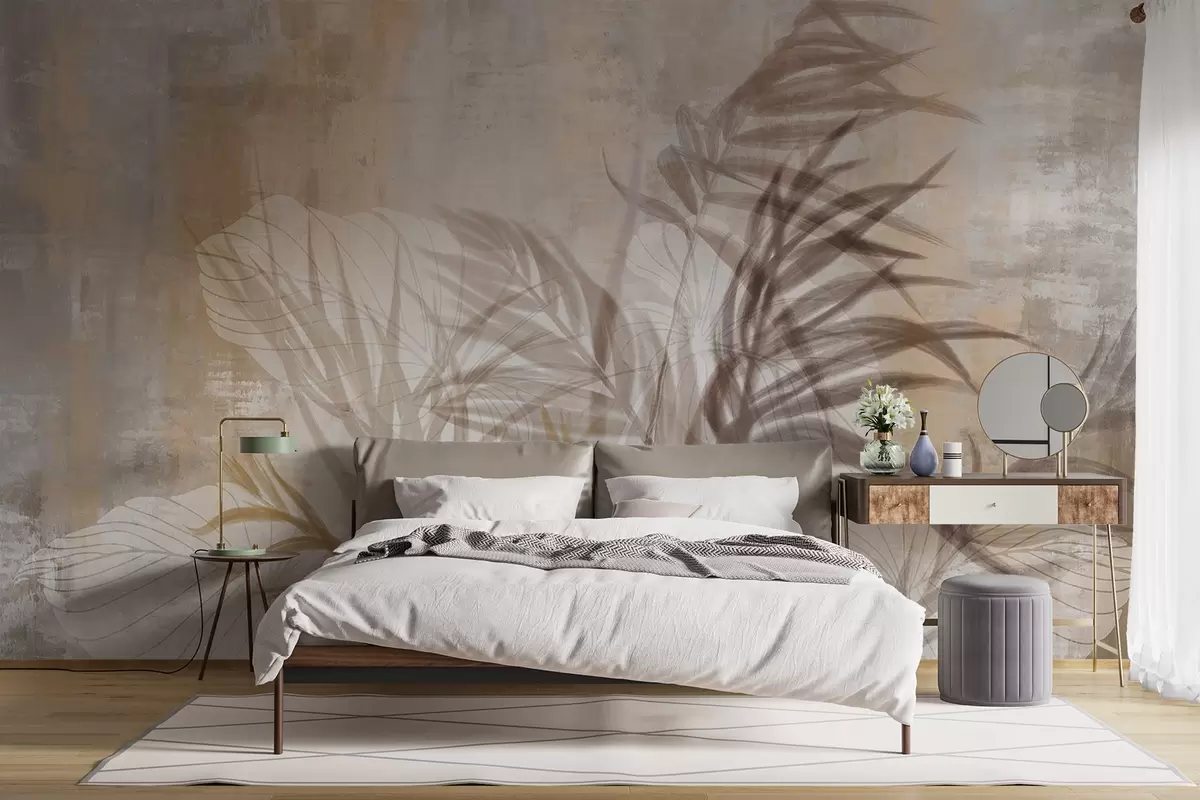 murales de pared Ilustración botánica beige y marrón de hierba de la pampa, texturas suaves y una composición minimalista w09162
