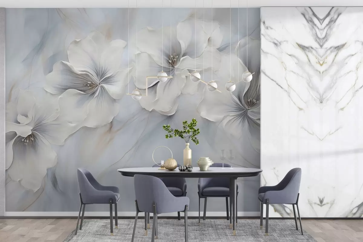 murales de pared Pintura al óleo flores sobre fondo azul w04047