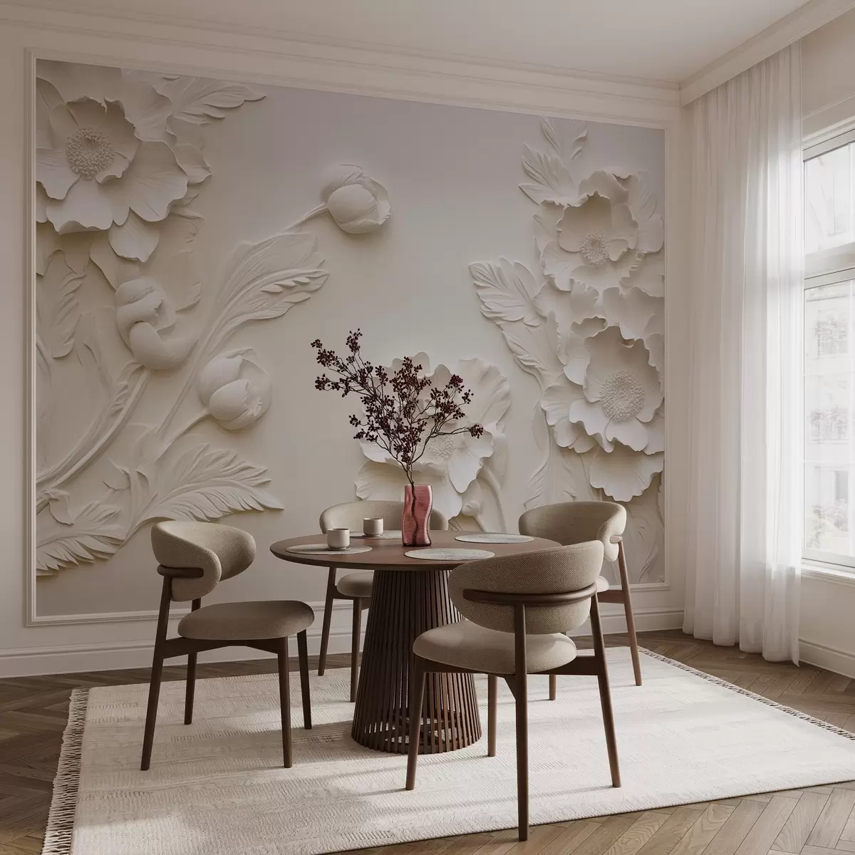 murales de pared Flores en bajorrelieve en colores pastel w04060