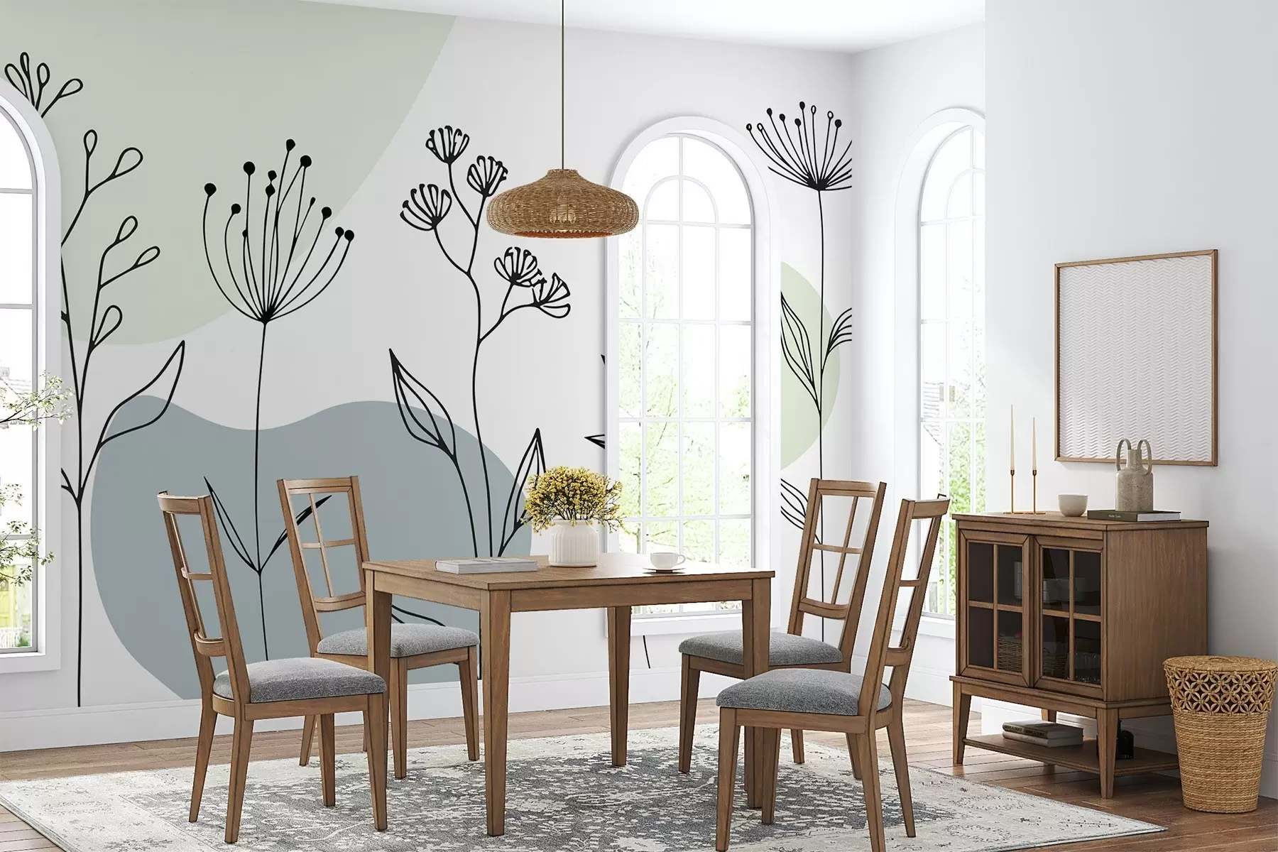 murales de pared Contorno floral boho w04080v1