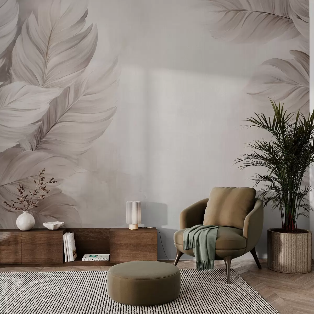 murales de pared hojas color beige w09175