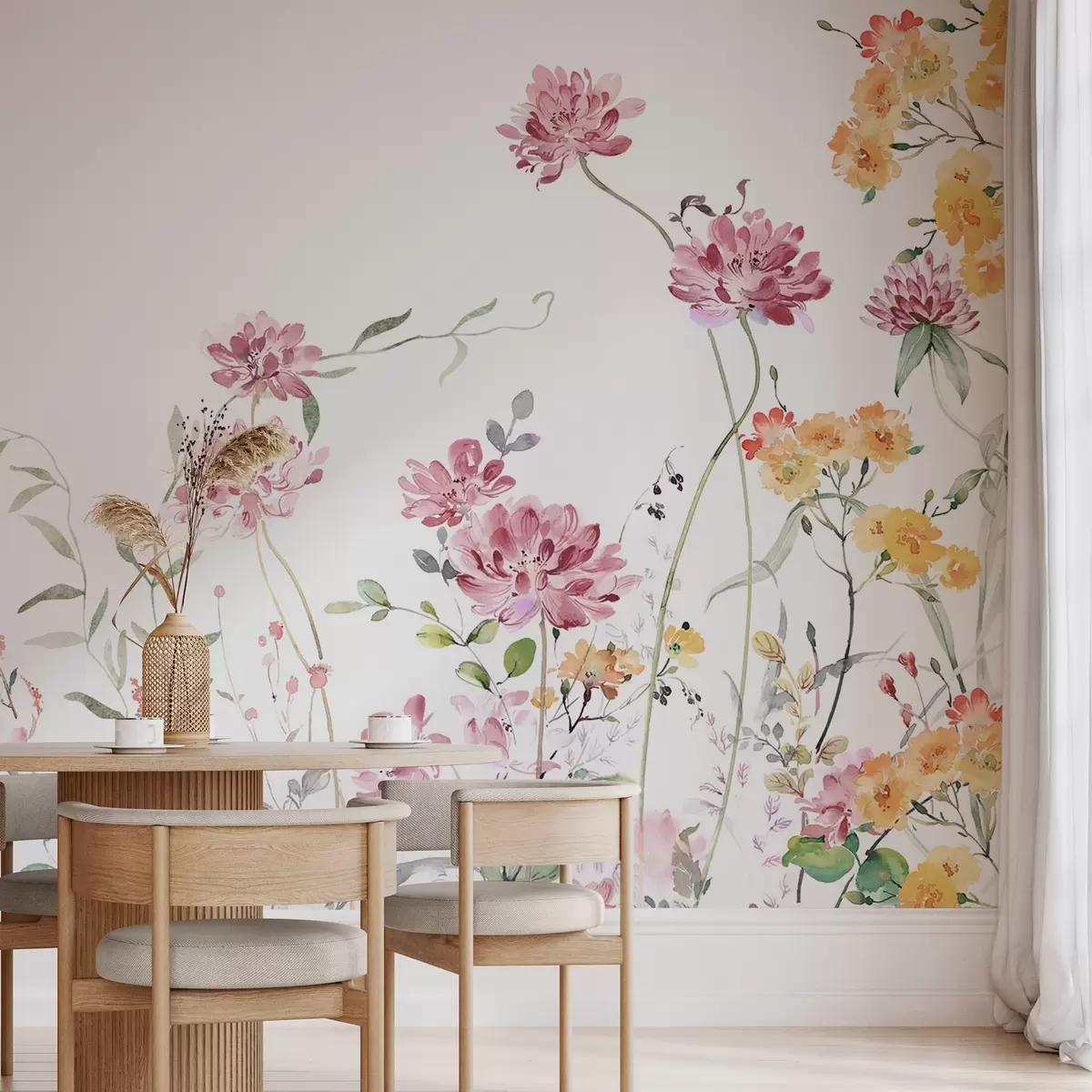 murales de pared Delicadas flores silvestres imitación acuarela w03957