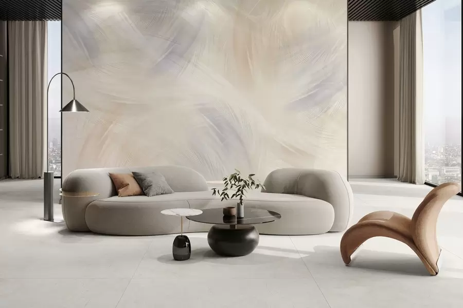 murales de pared plumas vaporosas en tonos azules y beige w04071v2