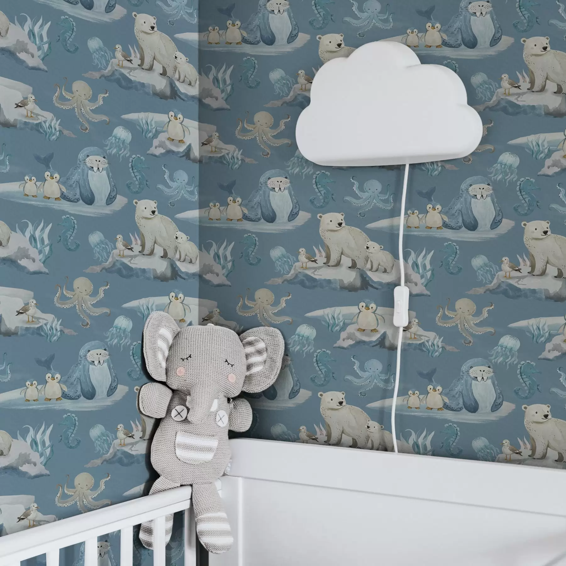 murales de pared Animales del Ártico en estilo acuarela para la habitación de los niños a00137