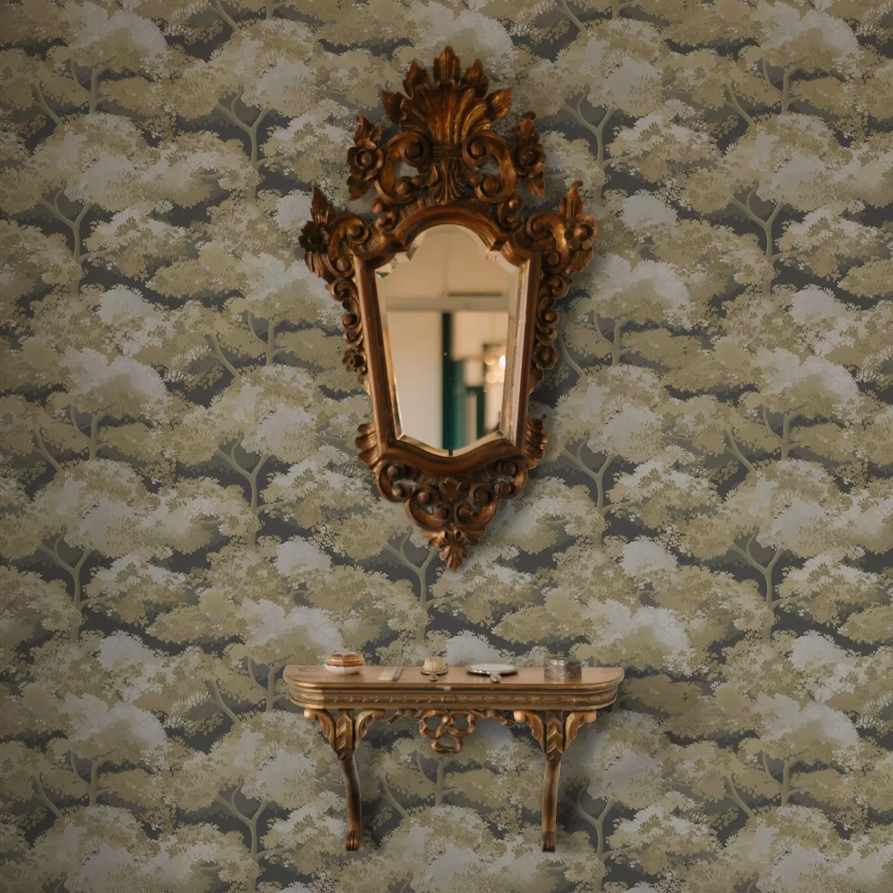 murales de pared Bosque oscuro con árboles de colores cálidos a00170