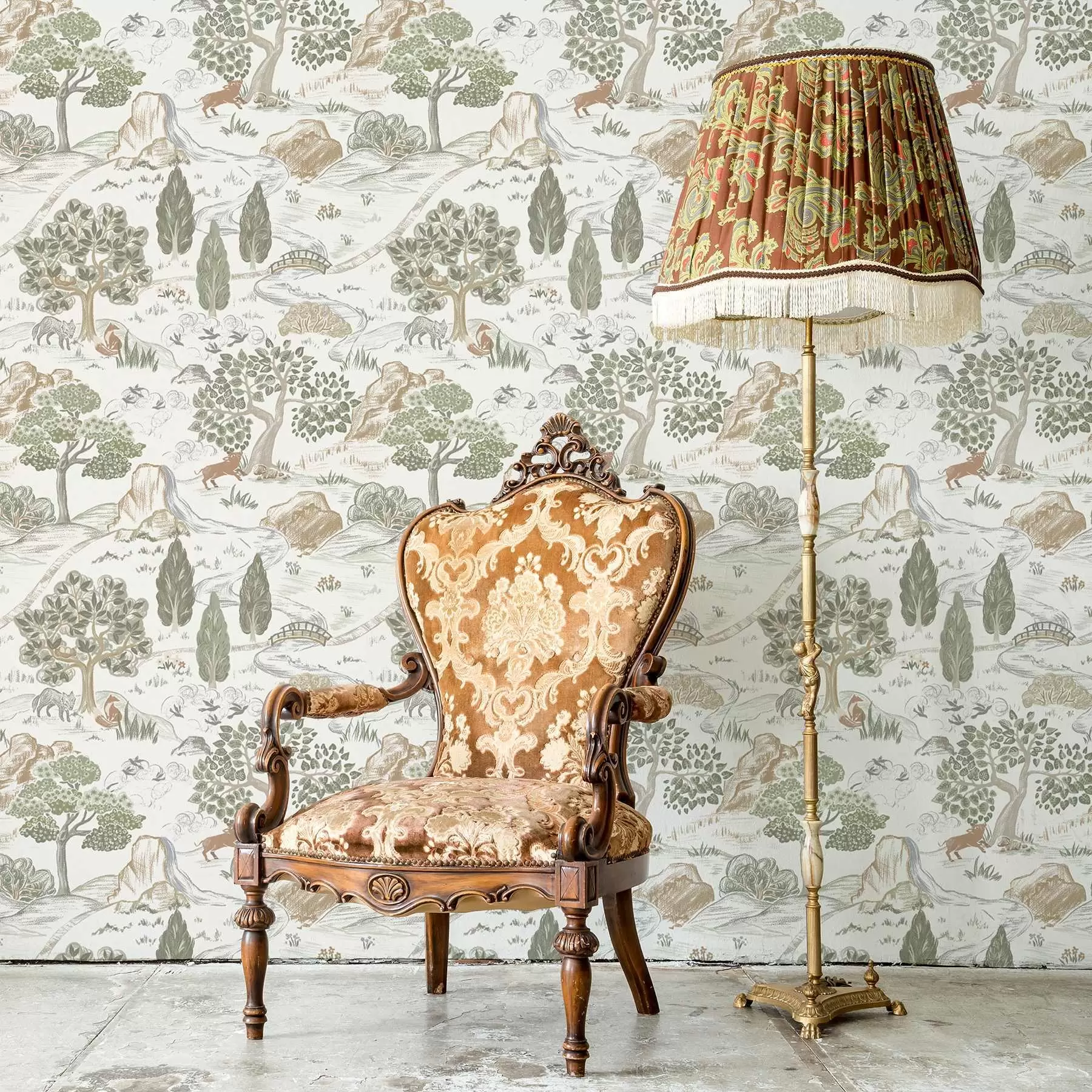 murales de pared Mapa de la naturaleza de cuento de hadas con animales y árboles a00177