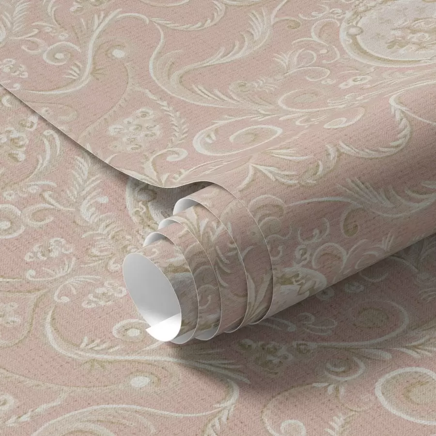 murales de pared Estampado clásico rosa con medallones y flores a00185