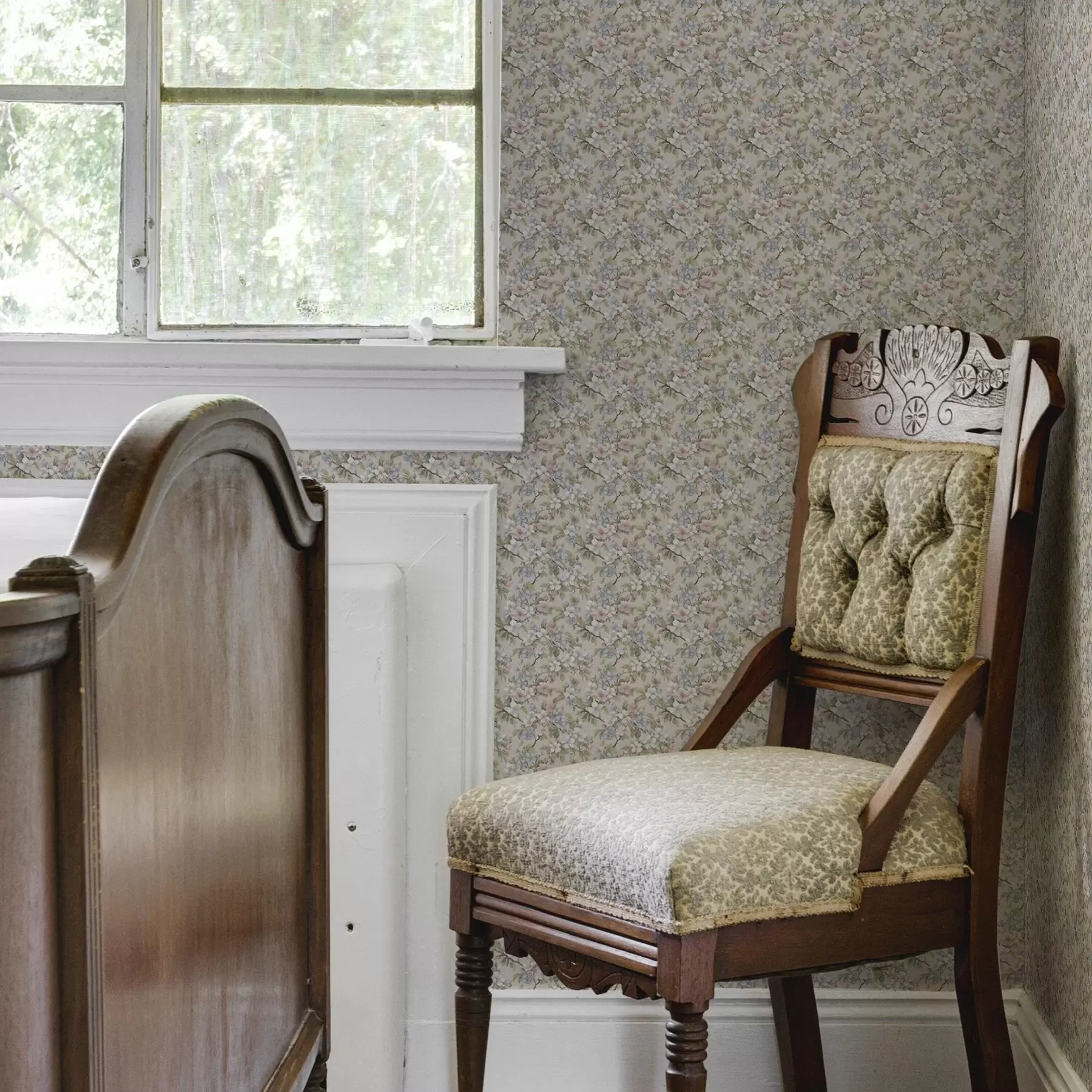 murales de pared Ramo diagonal con flores primaverales en tonos delicados a00204