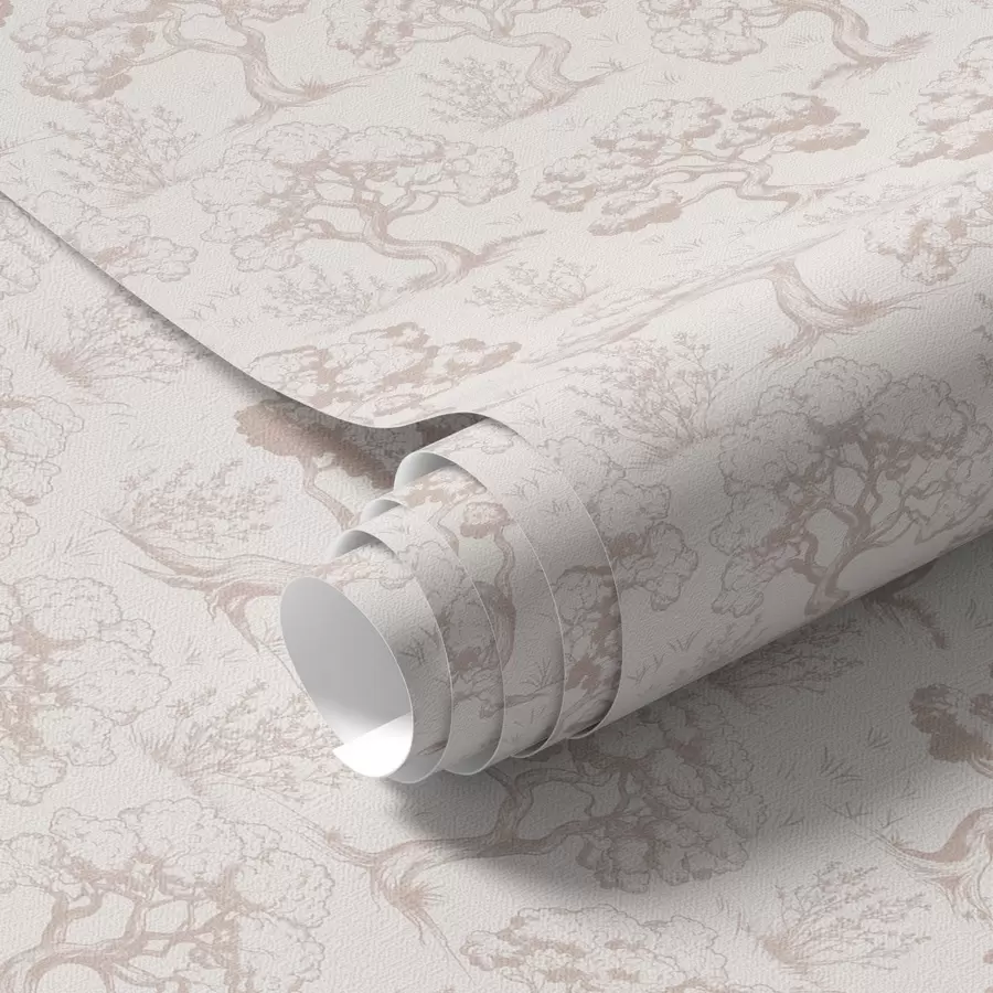 murales de pared Siluetas monocromáticas de árboles en estilo vintage, combinación de colores beige a00210