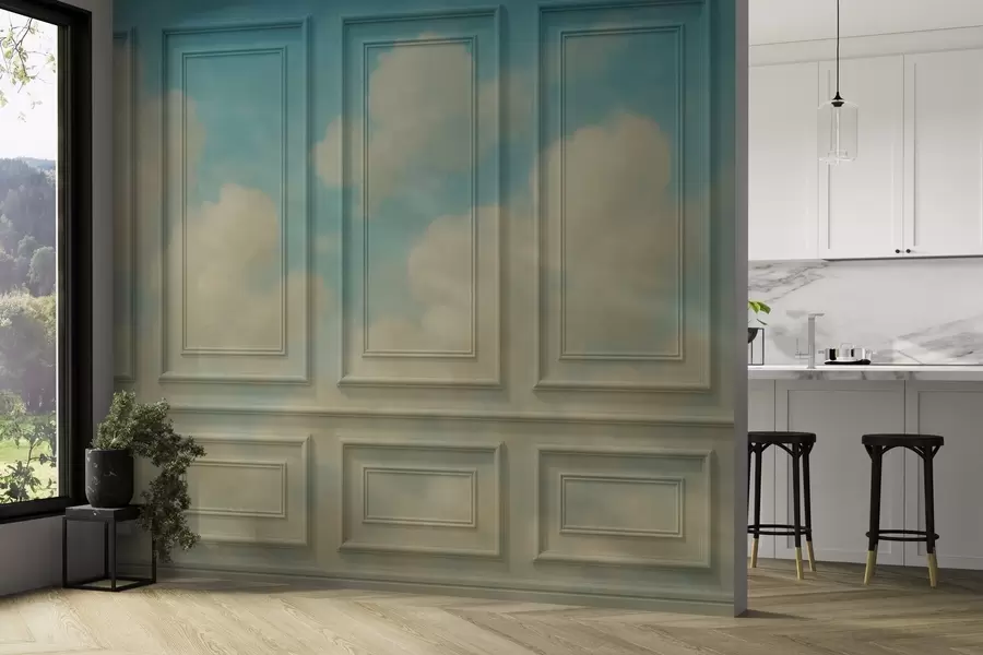 murales de pared Imitación de molduras con nubes aéreas w04110