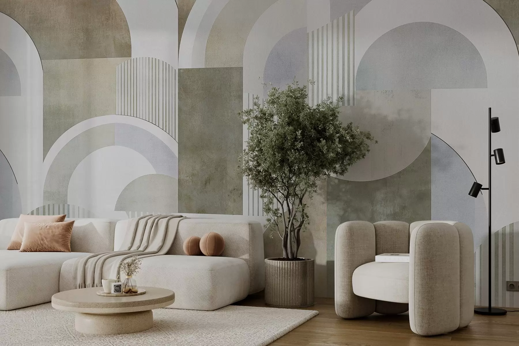 murales de pared Geometría abstracta de estilo art déco con efecto retro w04079