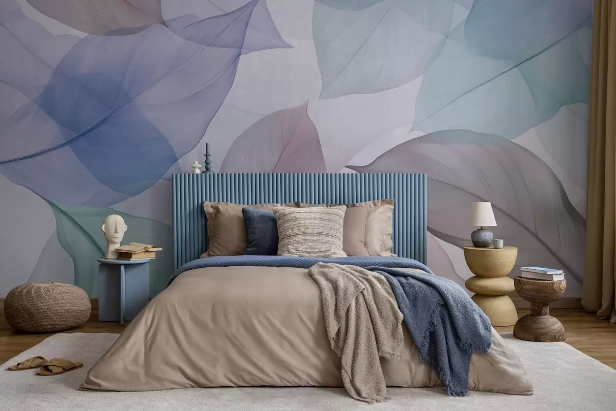 murales de pared Hojas translúcidas con venas en tonos azules y marrones w04075