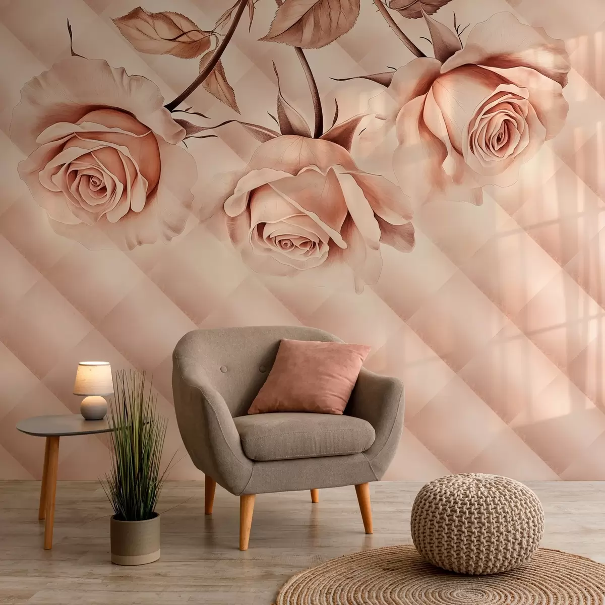 murales de pared rosas de polvo en estilo retro w04141