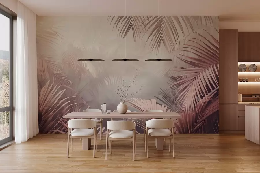 murales de pared selva tropical con un tinte rosado w04142