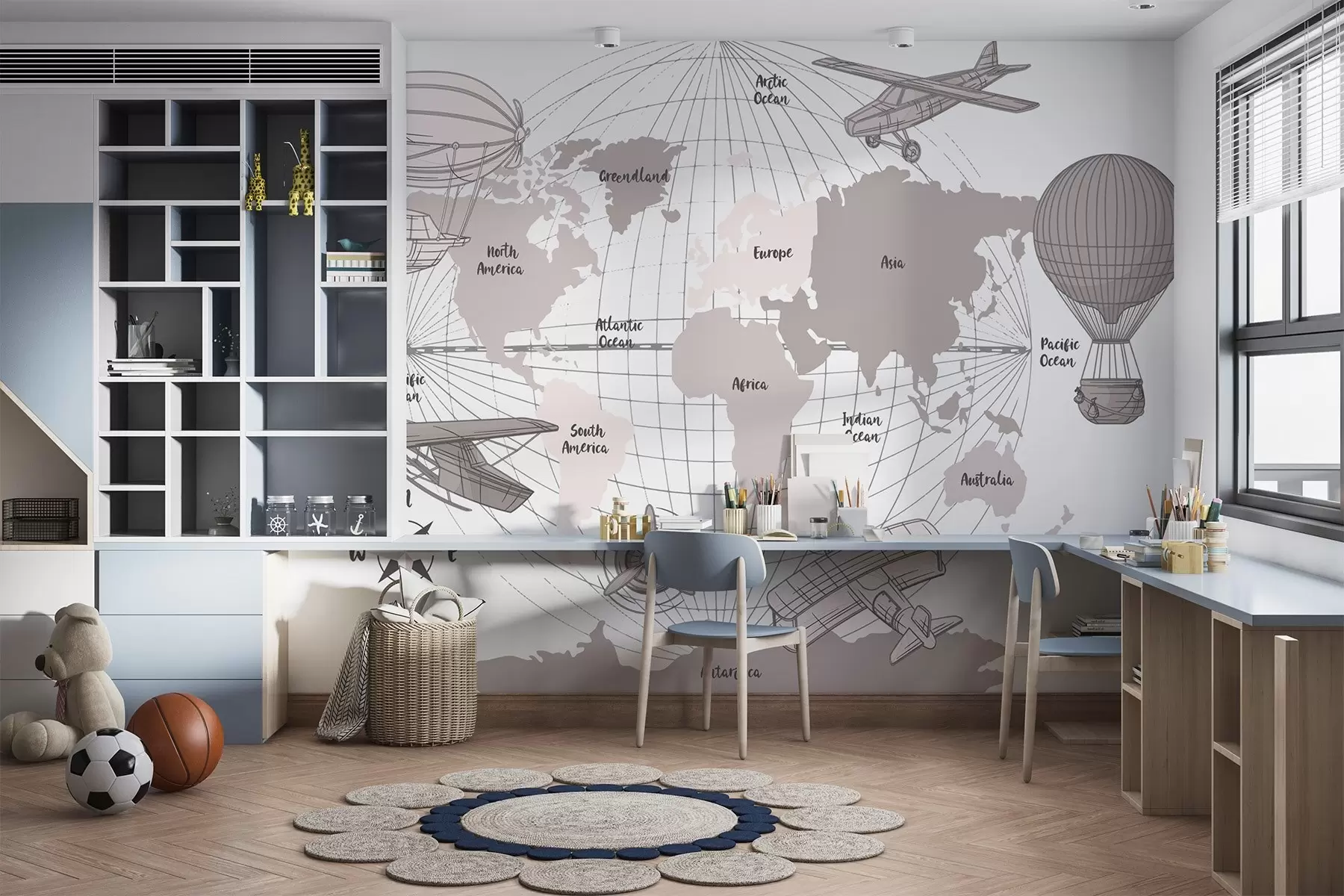 murales de pared Mapa del mundo con aviones w04177