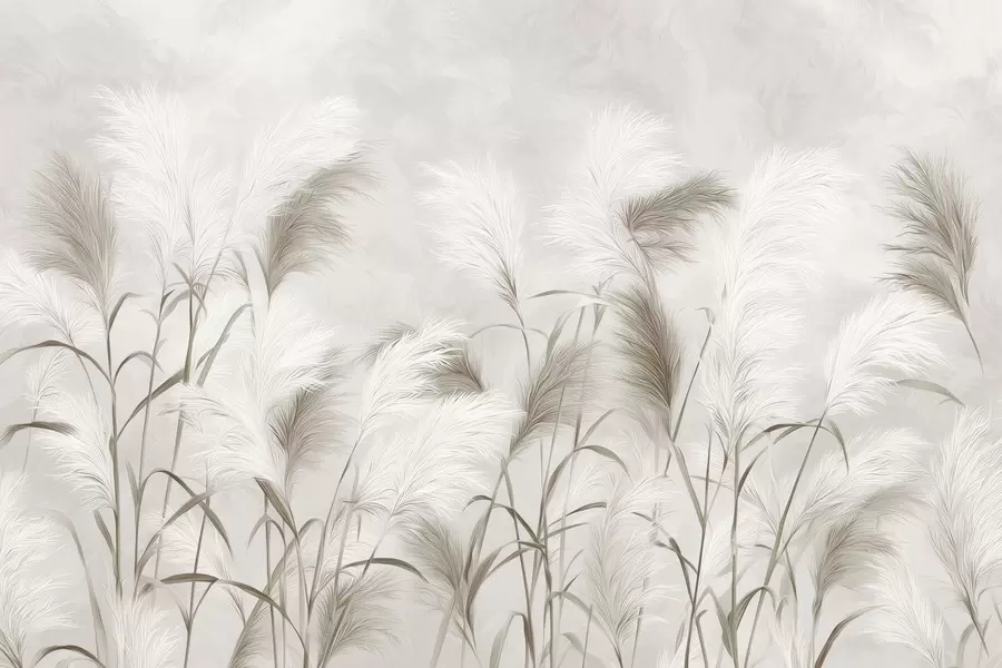 murales de pared Elegantes flores de hierba de la pampa en tonos grises y marrones w09150