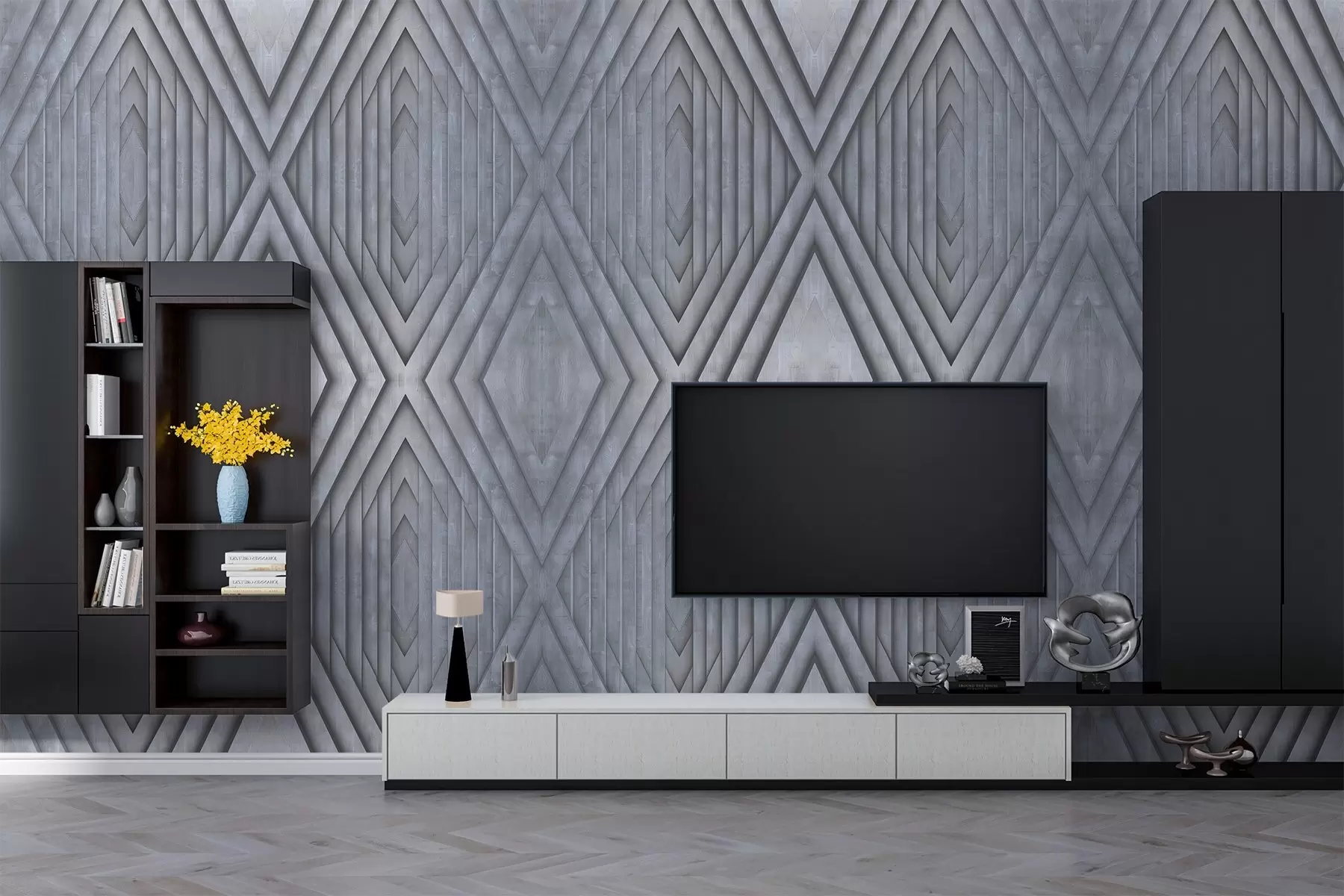 murales de pared imitación de paneles de madera en colores grises fríos w04168v2