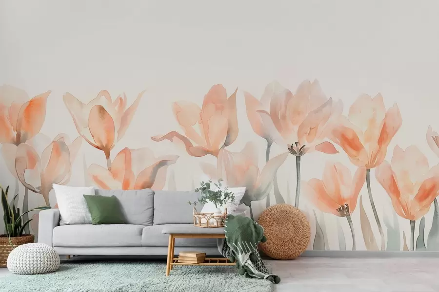 murales de pared tulipanes frescos de acuarela que crecen desde abajo w04204
