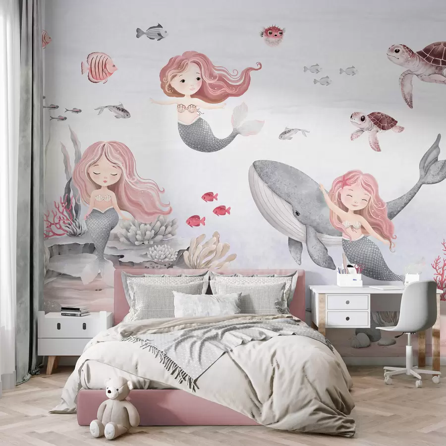 murales de pared Mundo submarino con sirenas y peces w04166v1