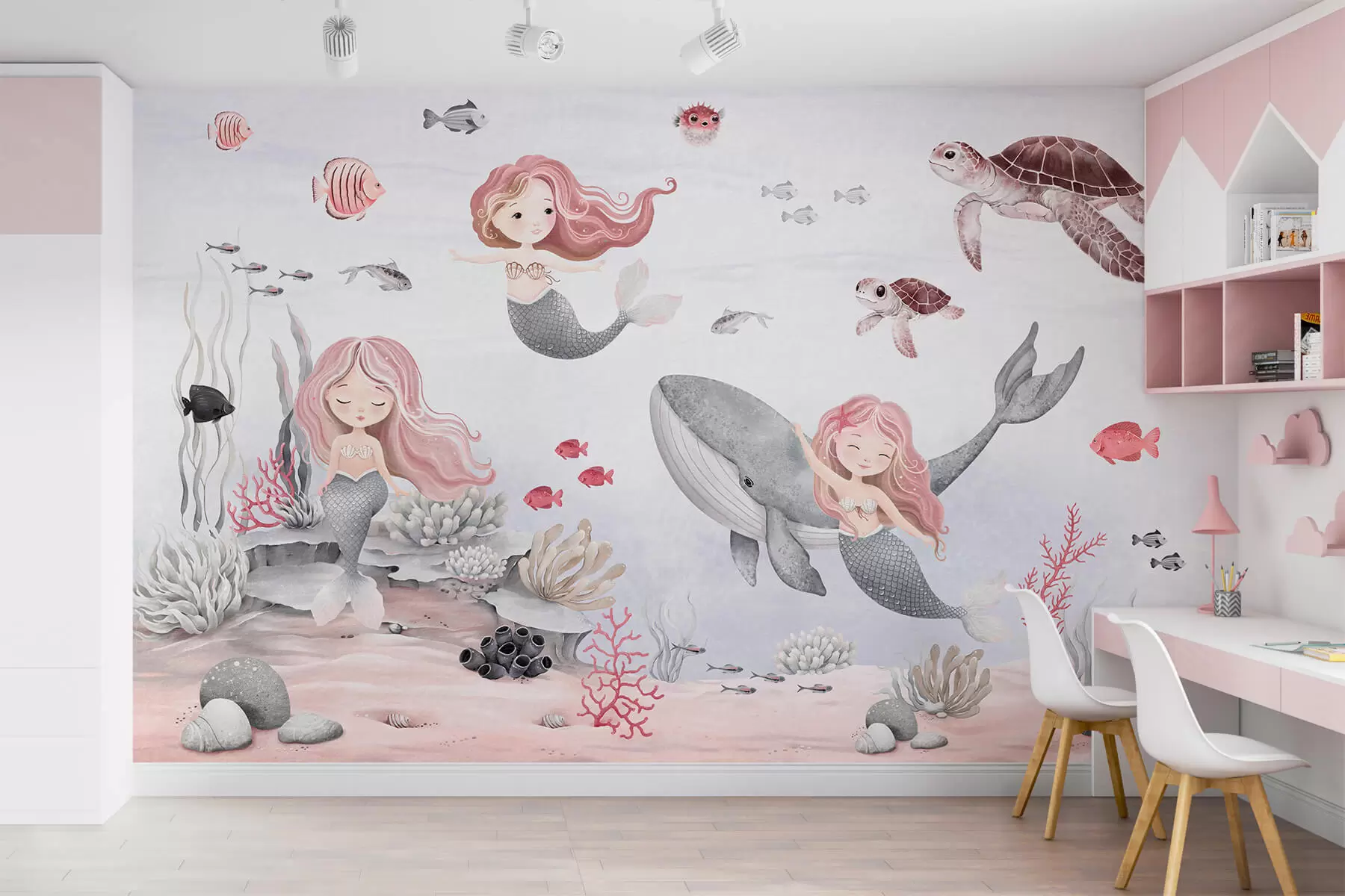 murales de pared Mundo submarino con sirenas y peces w04166v1