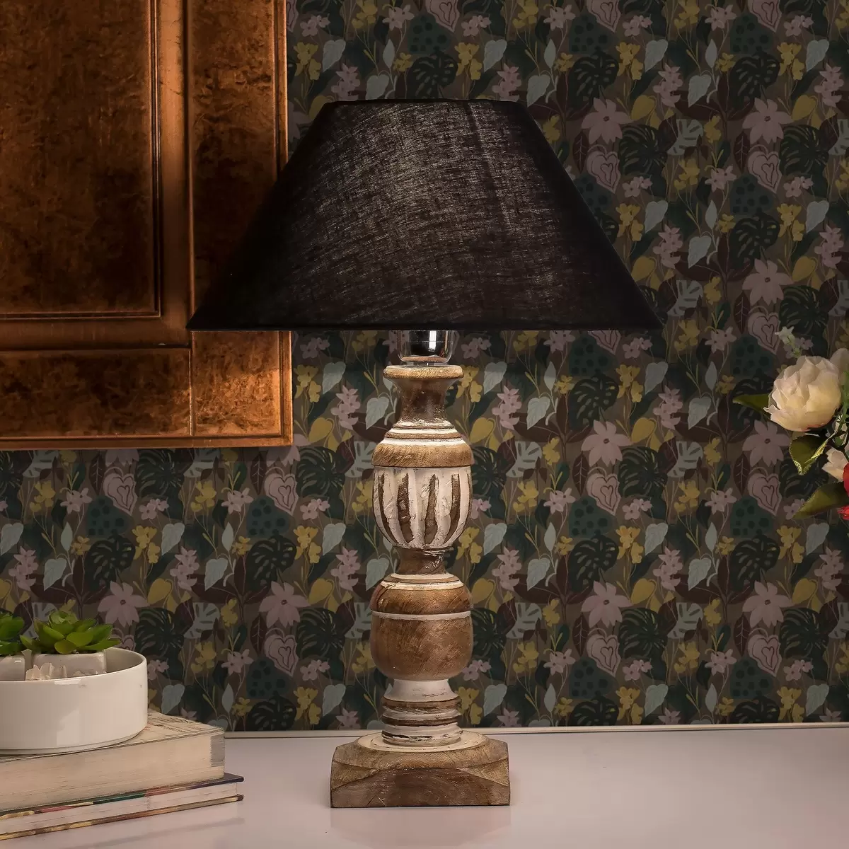 Papel pintado Hojas y flores tropicales oscuras en un cuadro denso cuadro denso a00244