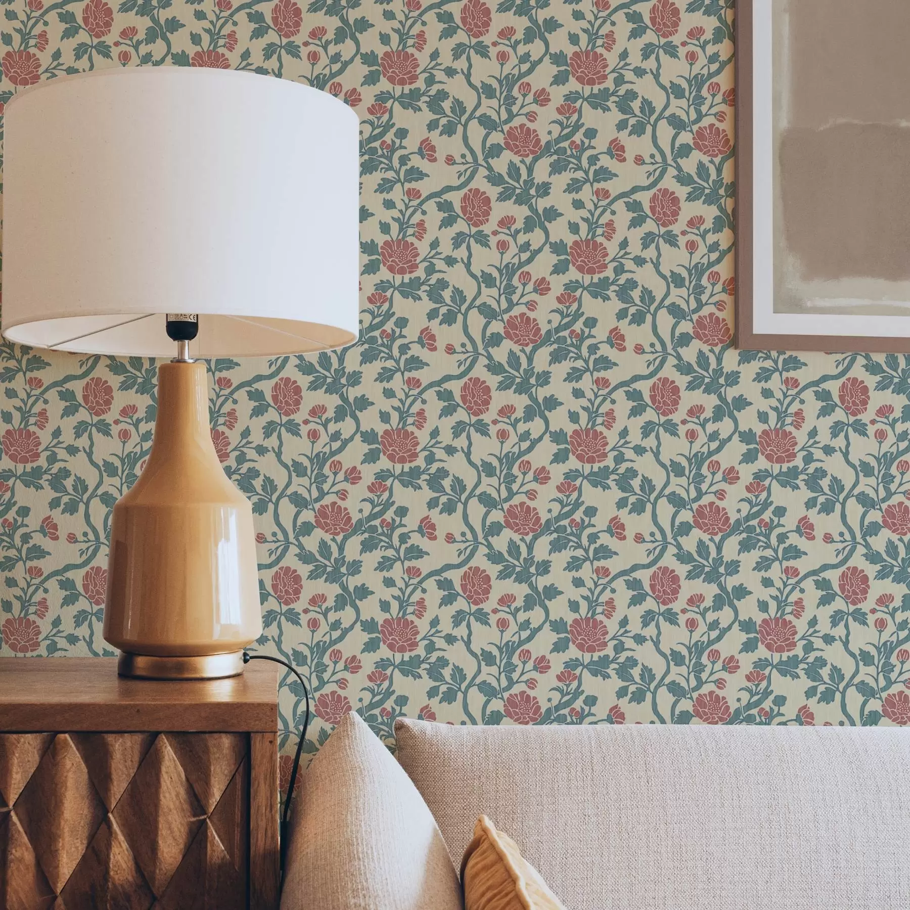 murales de pared Motivo retro con flores en rojo y verde a00250