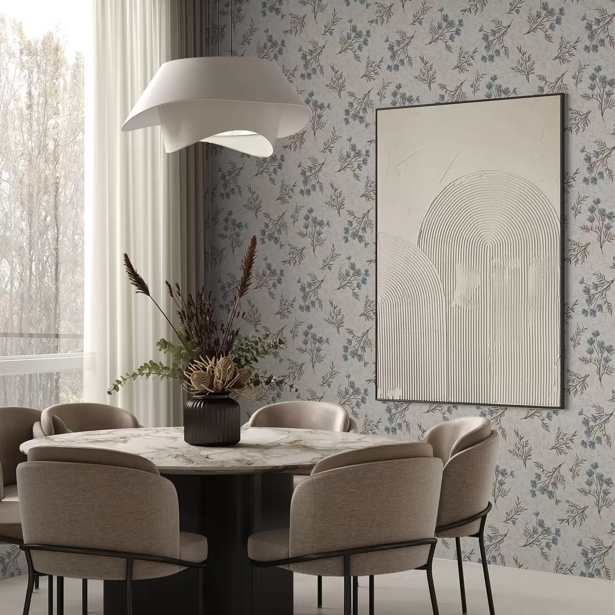 Papel pintado Pequeñas flores azules con ramas marrones a00265