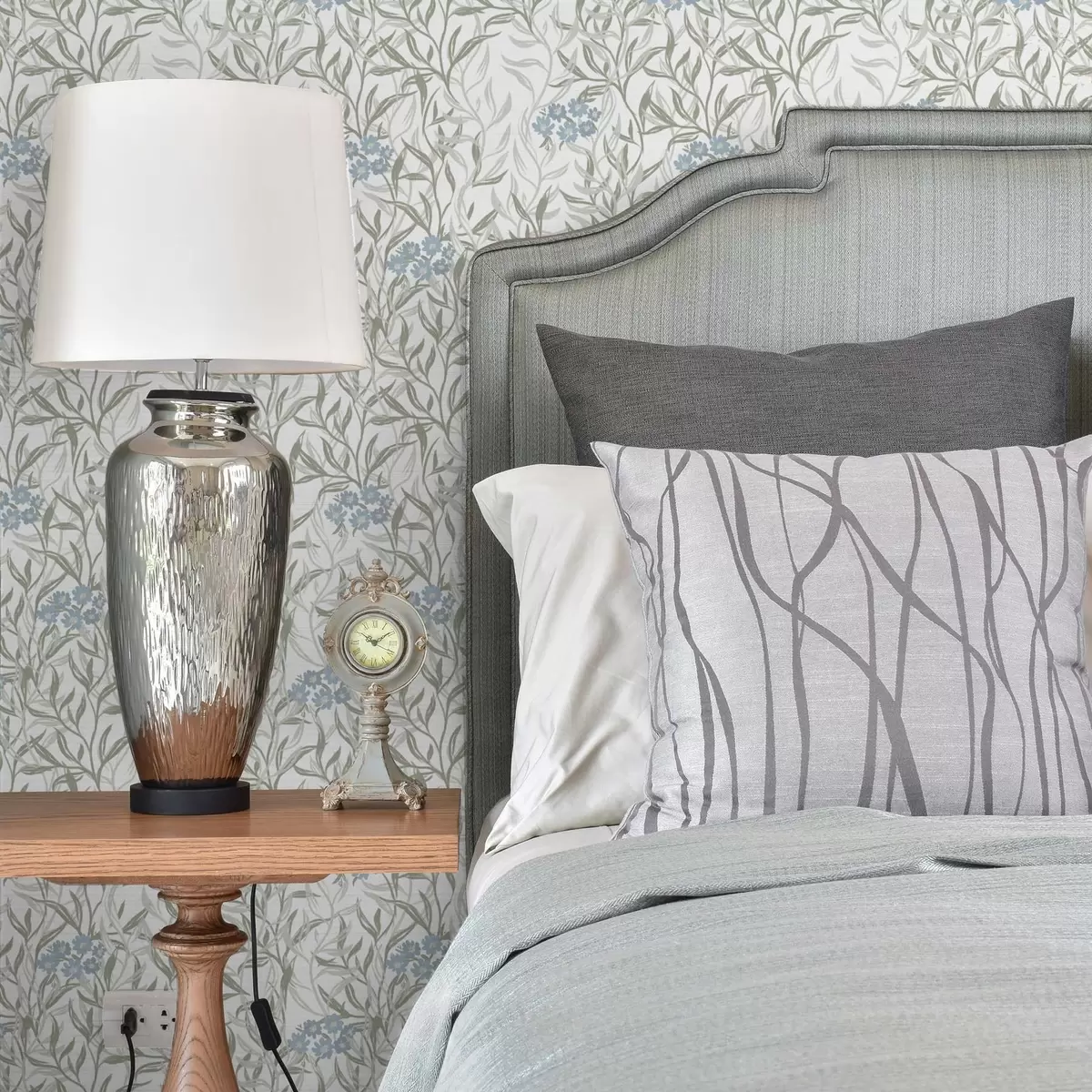 Papel pintado Ligero estampado botánico con flores azules a00268