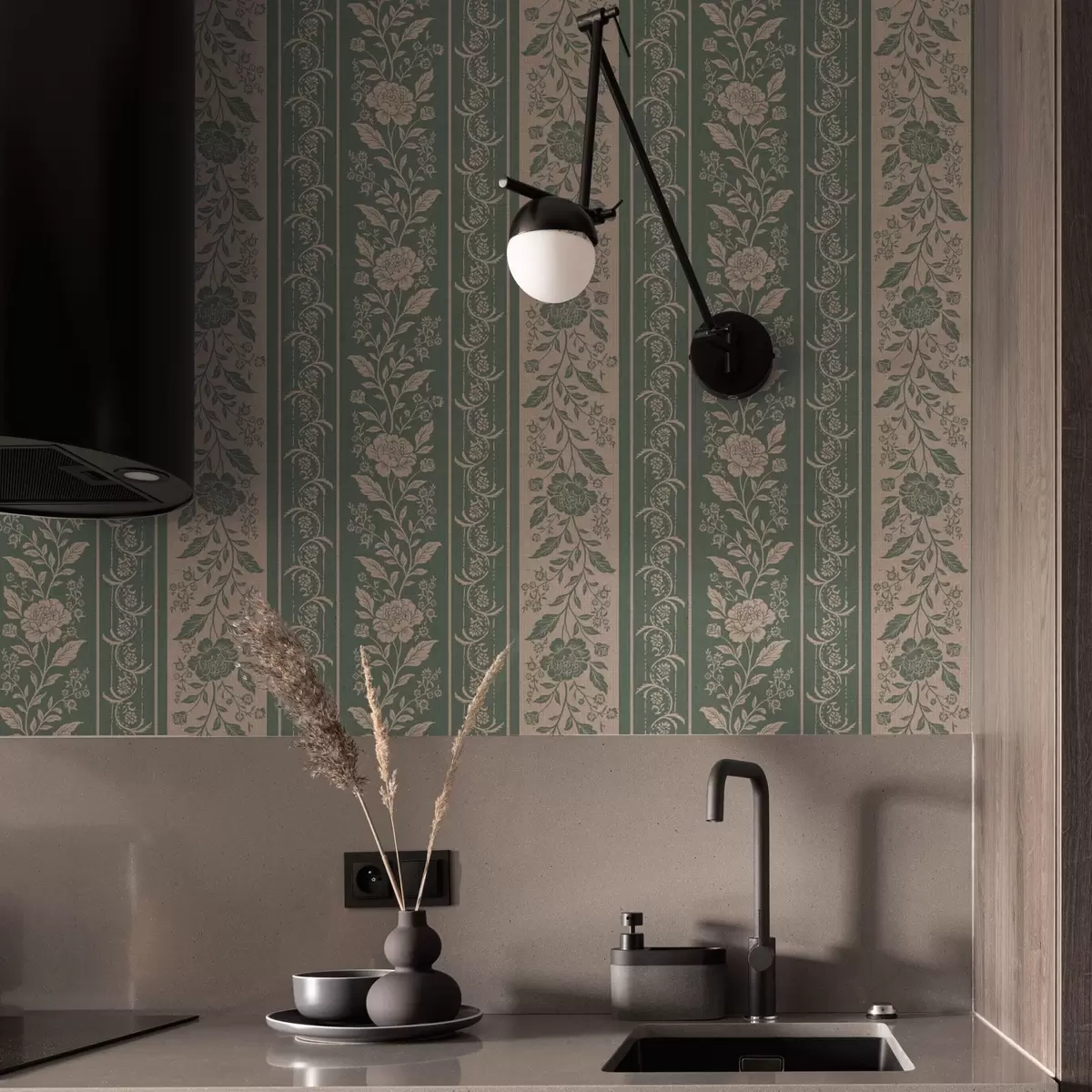 Papel pintado Rayas verticales con estampado floral a00273