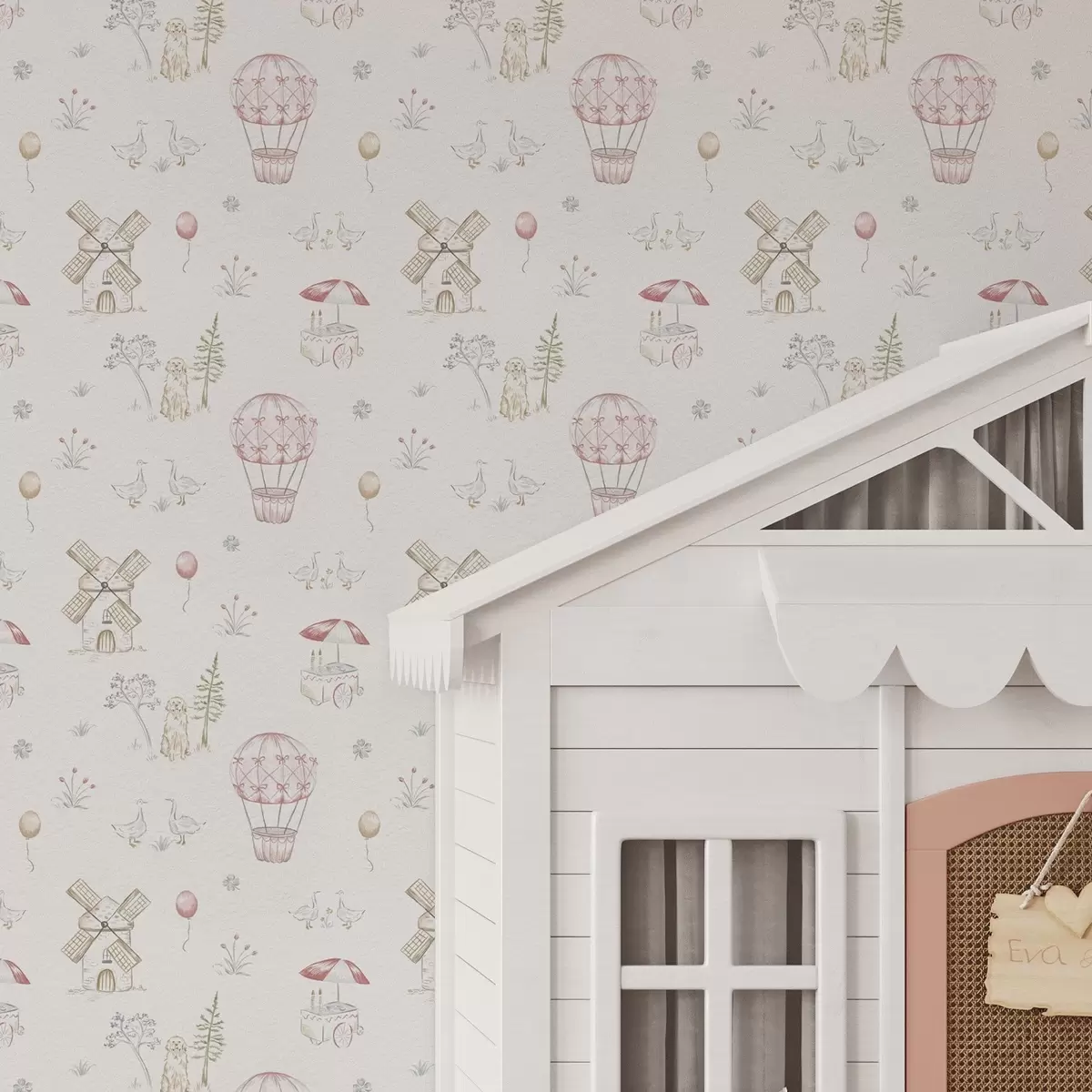 Papel pintado Ilustraciones infantiles: Perro, patos, pelotas, molino a00278