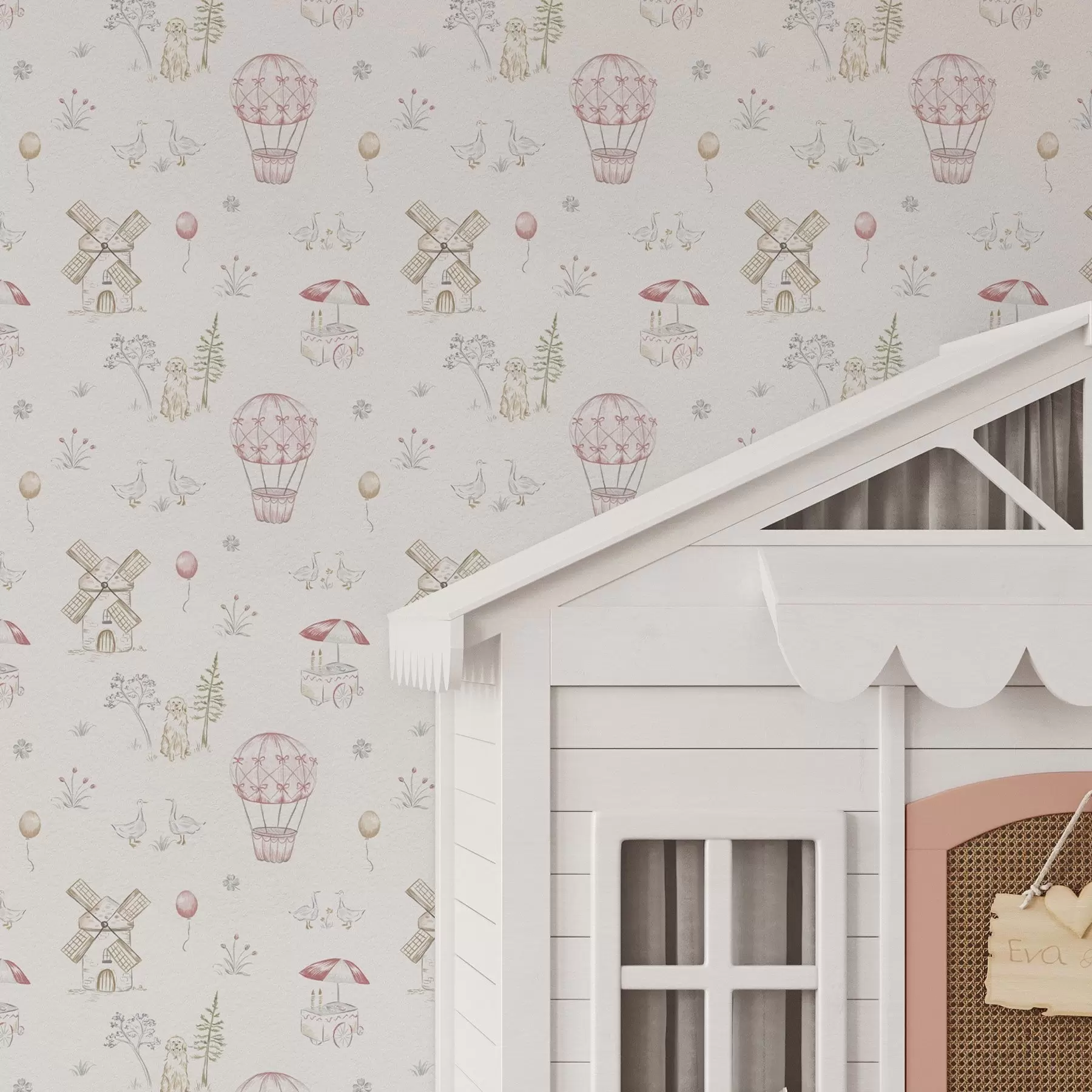 murales de pared Ilustraciones infantiles: Perro, patos, pelotas, molino a00278