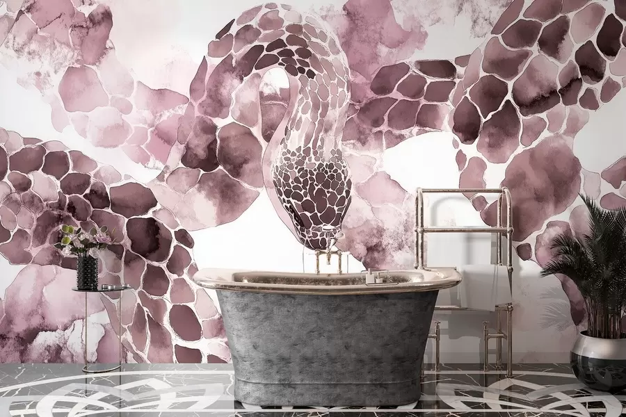 murales de pared Silueta de serpiente, estilo acuarela, colores burdeos w04113v1