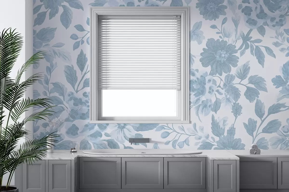 murales de pared Flores estilo boho con estampado de leopardo, color azul w04114v1