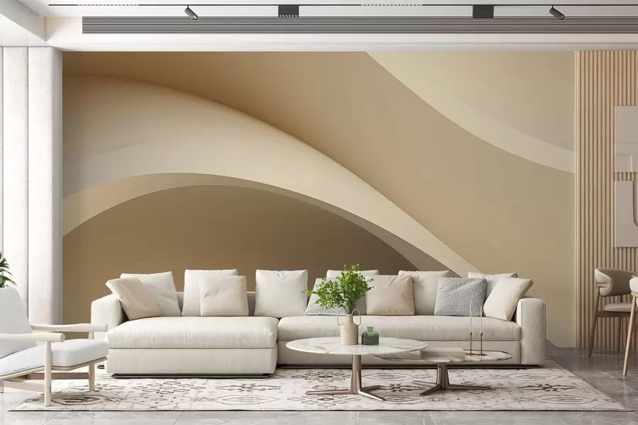 murales de pared abstracción, ondas, curvas suaves, beige, suave, líneas, moderno w04217
