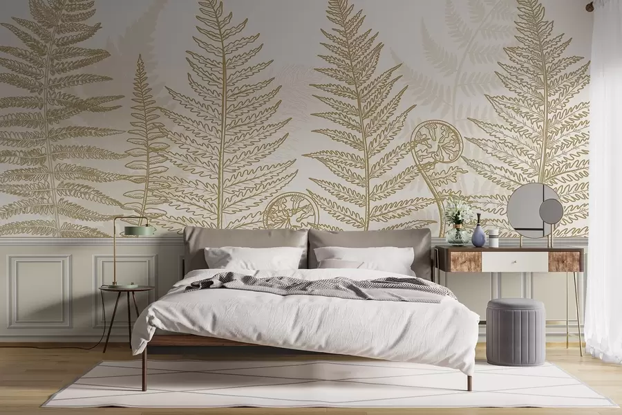 murales de pared hojas, plantas, helecho, luz, botánico, gráfico w04239