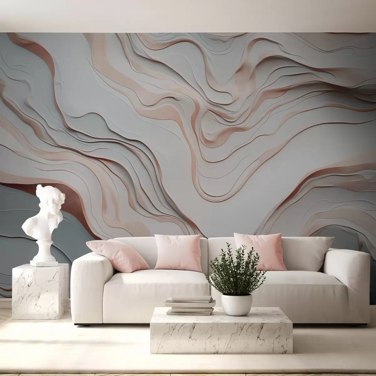 murales de pared capas, ondas, abstracción, rosa, gris, formas suaves, w04255v1