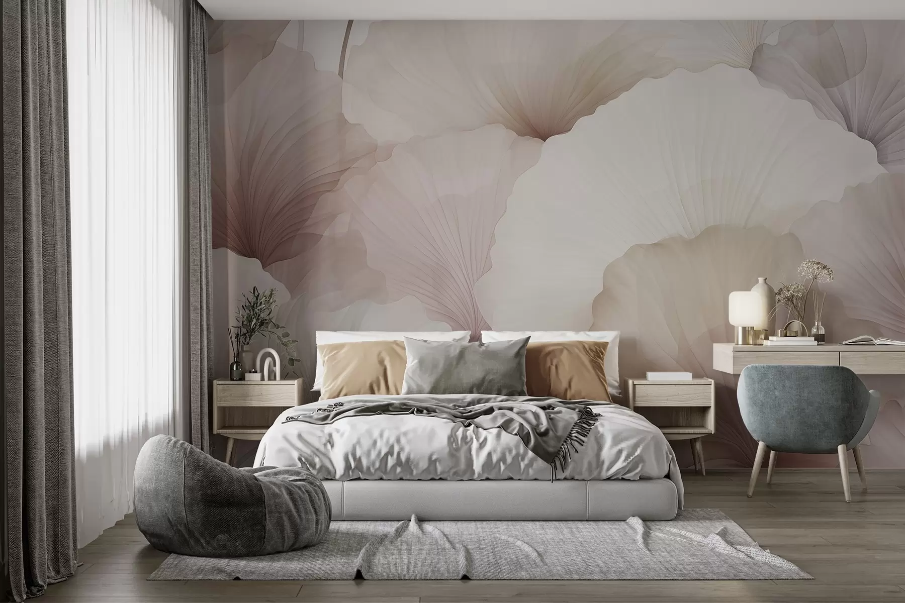 murales de pared flores, pétalos, crema, gris, suavidad, calma w04256v1