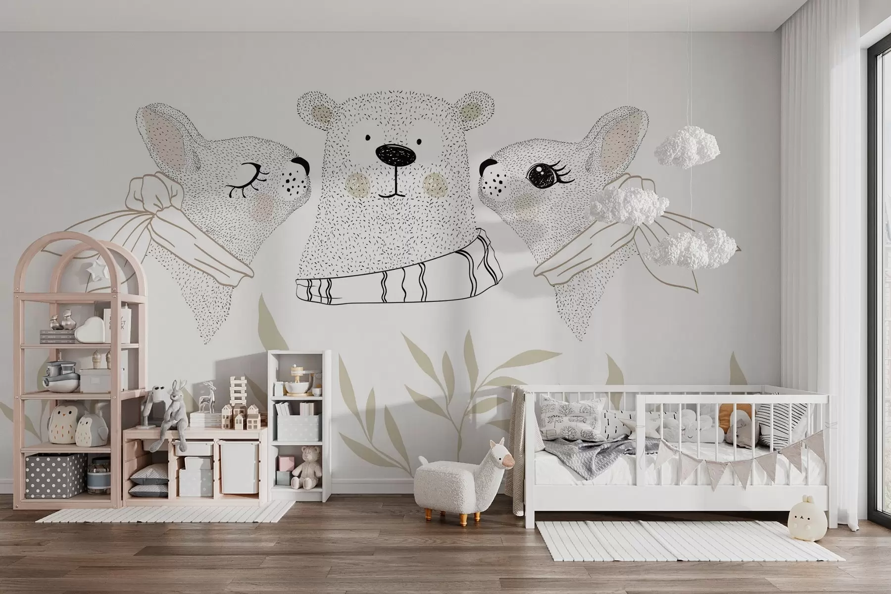 murales de pared Animales divertidos, liebres y un osezno w04269v1