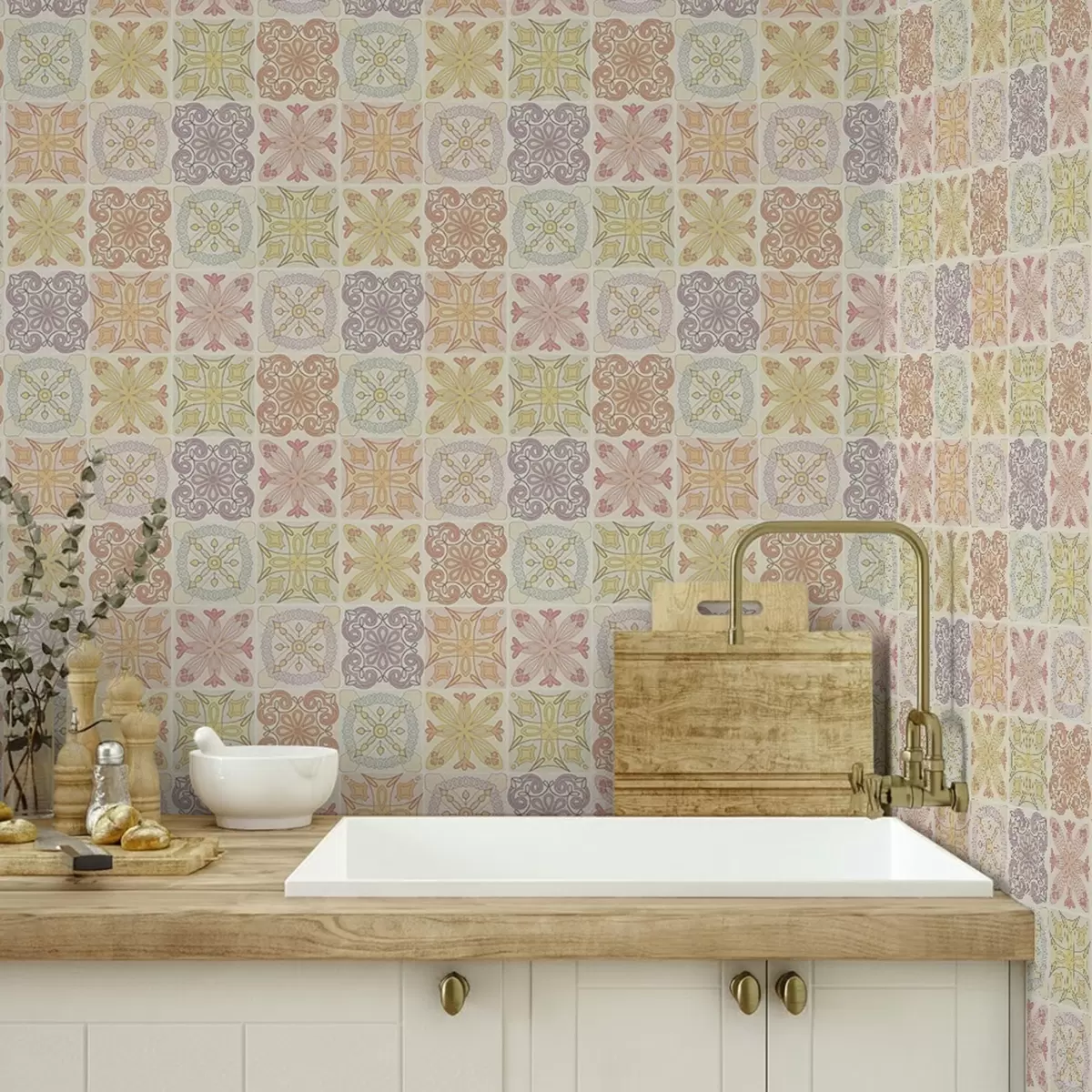 Papel pintado Adornos geométricos de azulejos de colores a00284