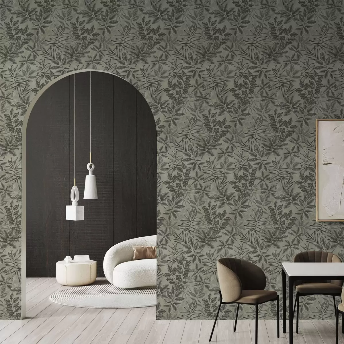 Papel pintado Hojas tropicales grises de diversas formas sobre fondo vintage a00297