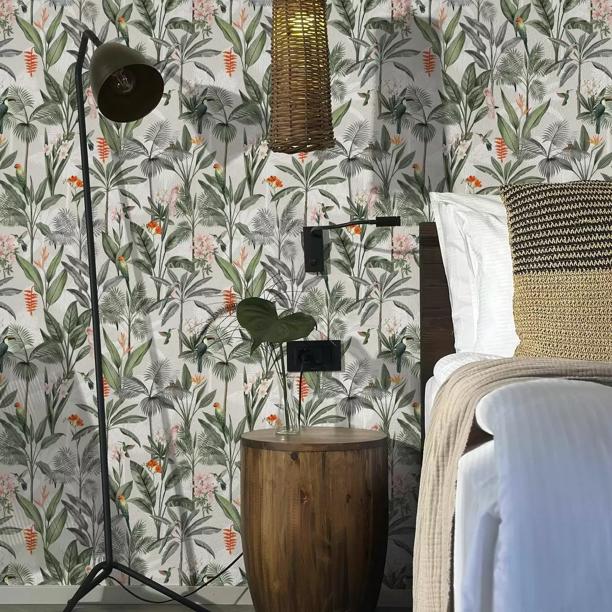 Papel pintado Pájaros tropicales entre palmeras a00308