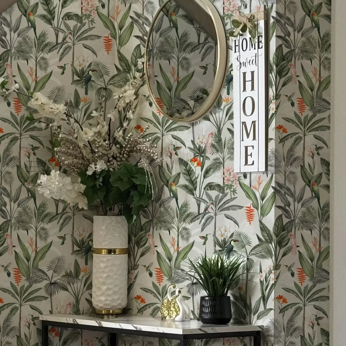 Papel pintado Pájaros tropicales entre palmeras a00308