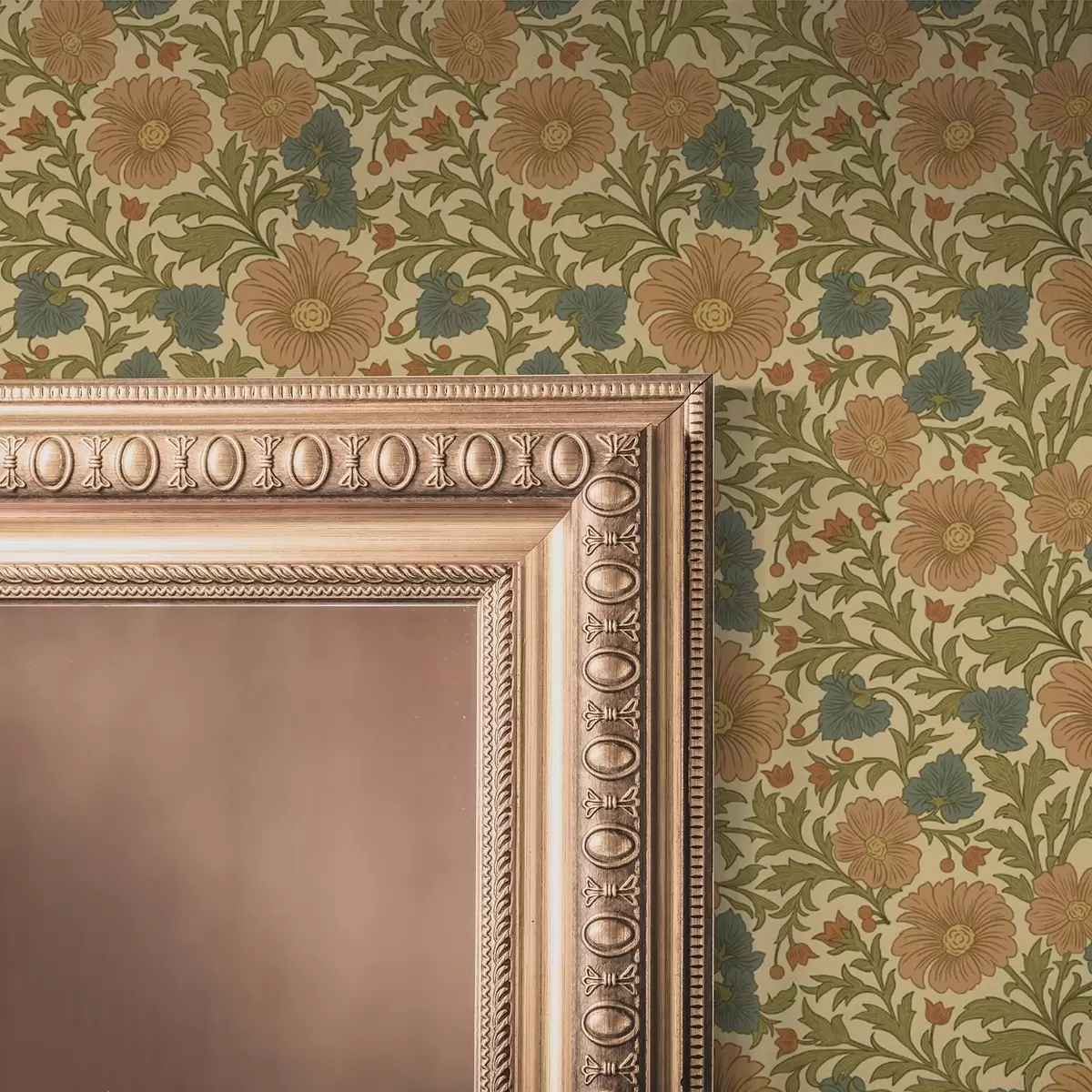 Papel pintado Flores naranjas con hojas en estilo Art Nouveau a00409