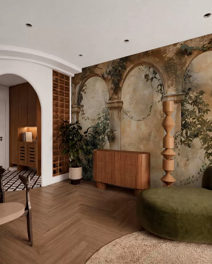 murales de pared arcos retro tintados con hiedra w04304
