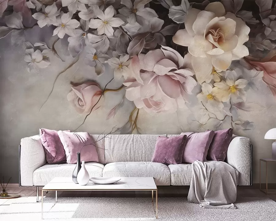 murales de pared Grandes flores colgando de la pared sobre un fondo de hormigón w09184